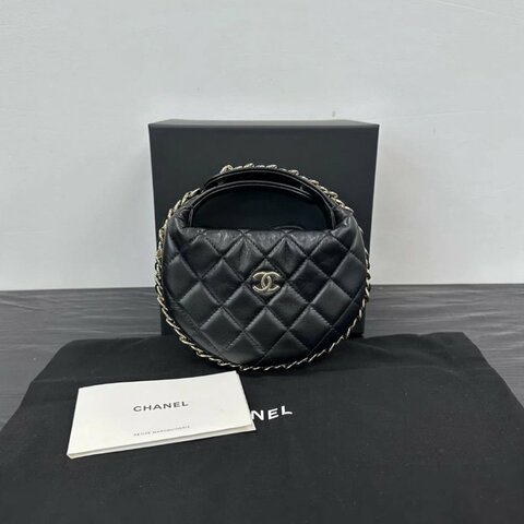 CHANEL 23c呼啦圈黑金菱格紋手提包 16*16*5.5 全新配件:盒子塵袋