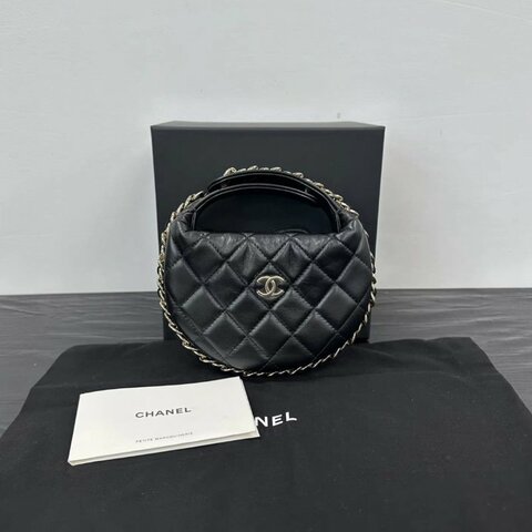 CHANEL 23c呼啦圈黑金菱格紋手提包 16*16*5.5 全新配件:盒子塵袋