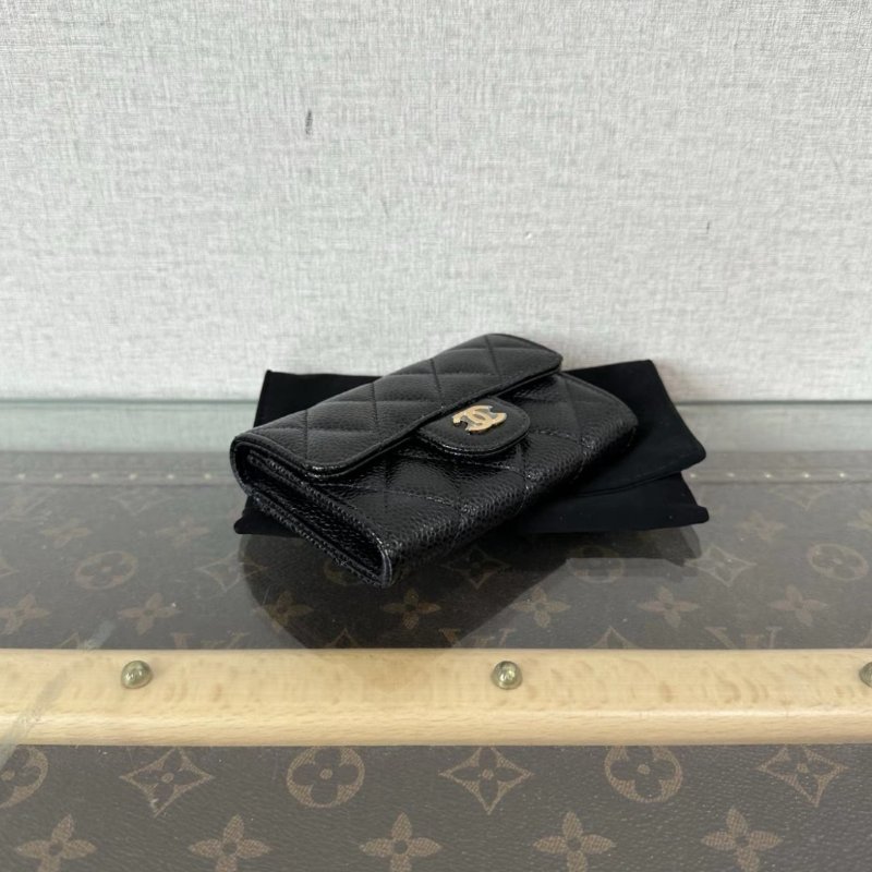 CHANEL 黑金CF荔枝牛皮短夾11*7*2 全新閒置配件:盒子塵袋保卡-2