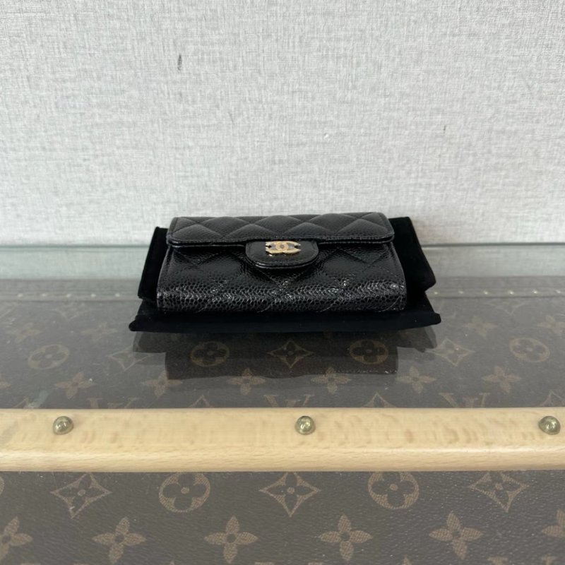 CHANEL 黑金CF荔枝牛皮短夾11*7*2 全新閒置配件:盒子塵袋保卡-3