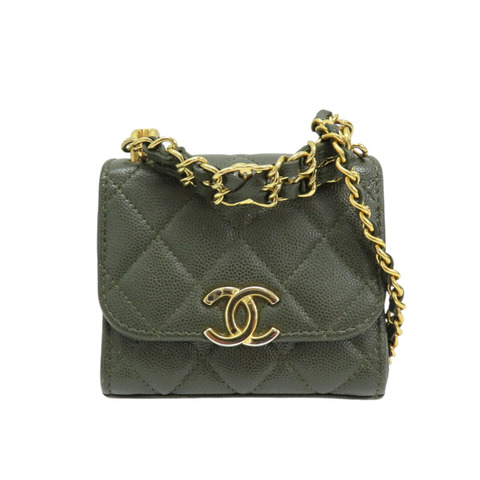 綠色 荔枝紋牛皮 Mini Pochette 兩用包