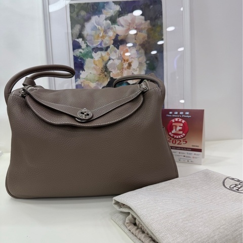 HERMES/愛馬仕 Lindy34大象灰TC皮銀扣框L刻