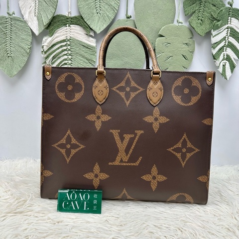 LV 經典老花拼色 On the go Gm size 晶片款 手提單肩包