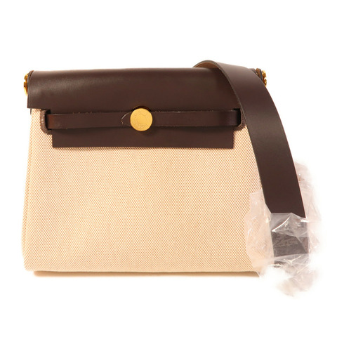 HERMES Swift皮革/帆布Herbag Zip Rt 20金扣肩背袋Chocolate