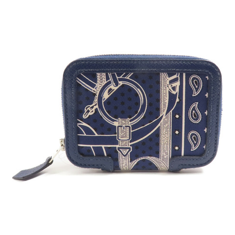 HERMES Epsom皮革/絲質Card Case銀扣卡片套