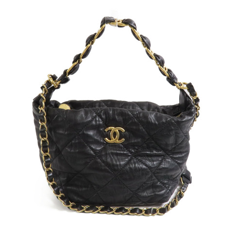 CHANEL 羊皮皮革CC Hobo金扣鏈帶手挽肩背兩用袋