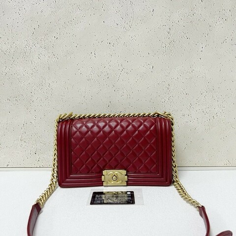 Chanel 酒紅色牛皮 leboy medium 中號