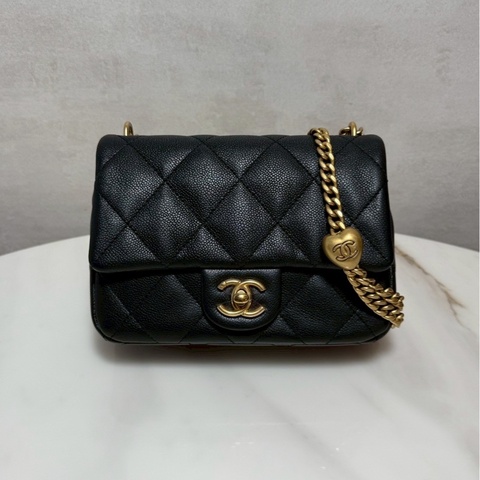 Chanel 愛心調節釦20公分 黑金荔枝牛 晶片款