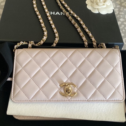 Chanel Light Pink Quilted Lambskin Trendy CC WOC Wallet on Chain Gold Hardware