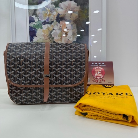 GOYARD戈雅Belvédère棕色Y字老花涂层帆布邮差包肩背包～短途出游必備～中號