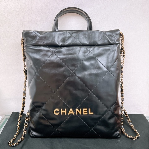 近新 Chanel 22 backpack 黑金小號雙肩包/背包