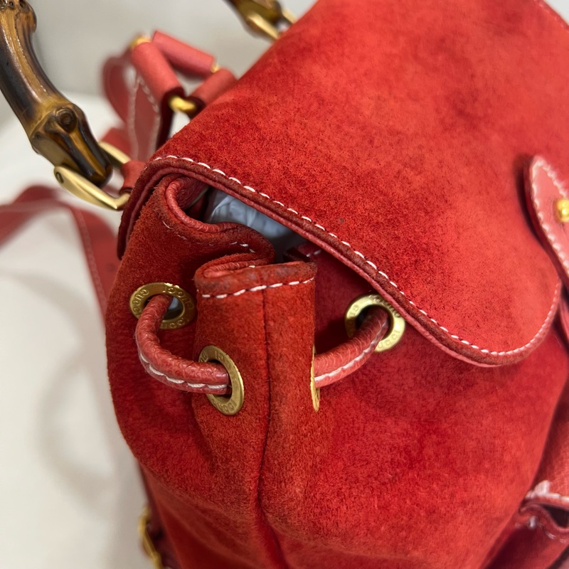 Gucci 竹子絨面紅後背包-9