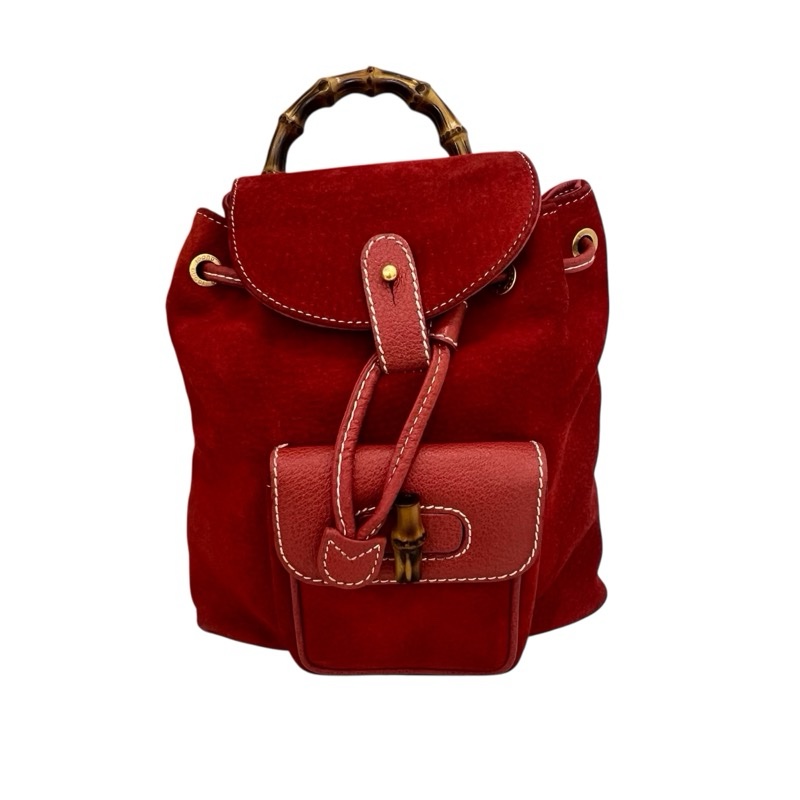Gucci 竹子絨面紅後背包-0