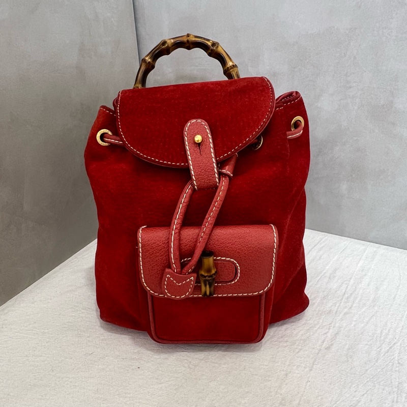 Gucci 竹子絨面紅後背包-1