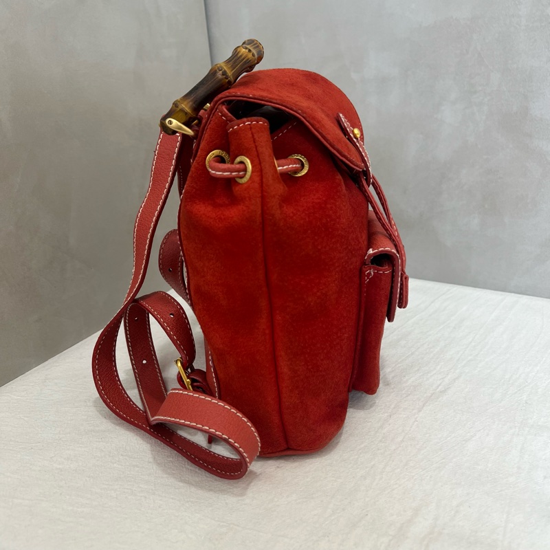 Gucci 竹子絨面紅後背包-2