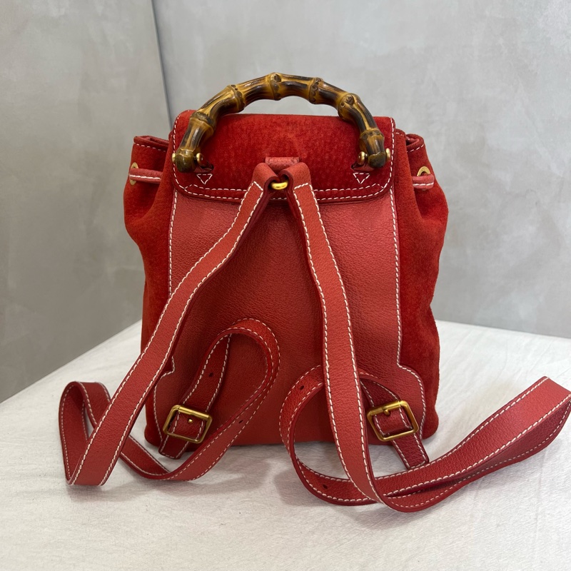 Gucci 竹子絨面紅後背包-3