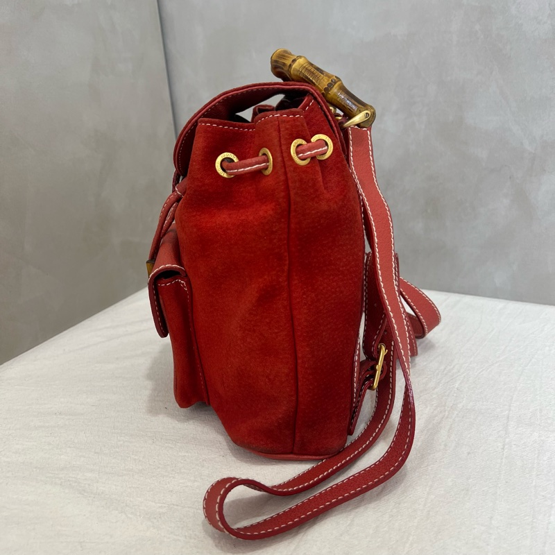 Gucci 竹子絨面紅後背包-4