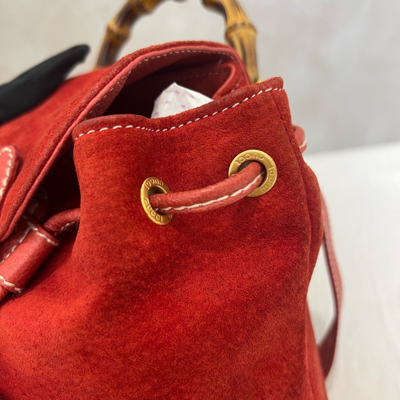 Gucci 竹子絨面紅後背包-8