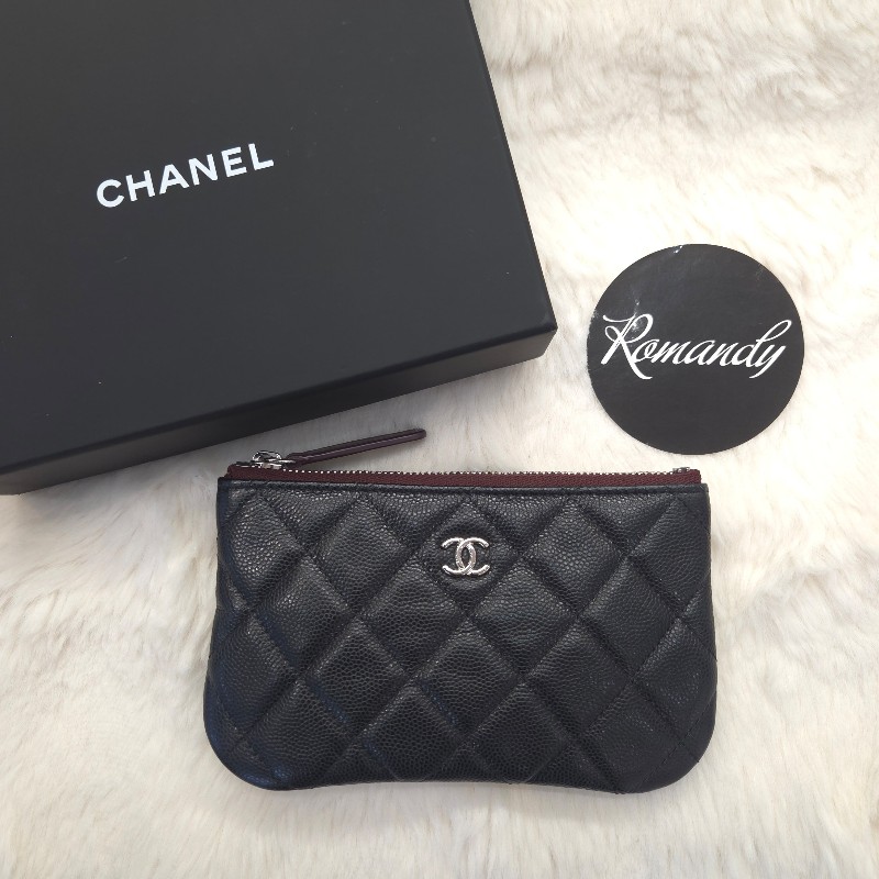 chanel 經典荔枝皮 一字零錢包 黑銀-0