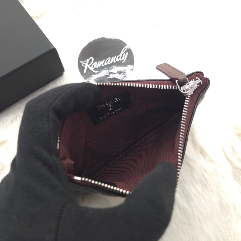 chanel 經典荔枝皮 一字零錢包 黑銀-2