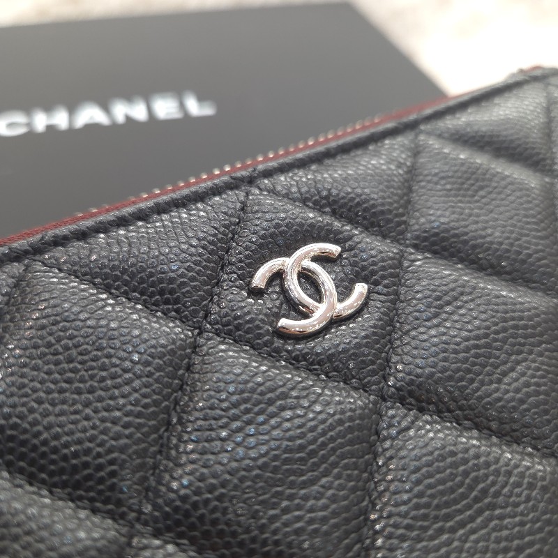 chanel 經典荔枝皮 一字零錢包 黑銀-5
