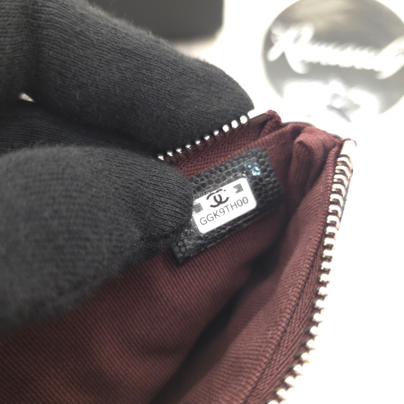 chanel 經典荔枝皮 一字零錢包 黑銀-6