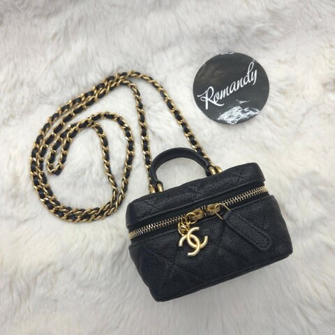 Chanel Vanity mini 鍊帶化妝包 黑金 展示品