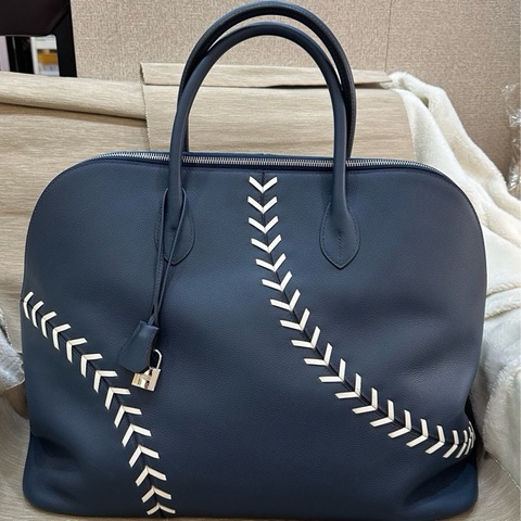 Hermes 7L 深藍 銀釦 evercolor皮 Baseball 45cm Bolide棒球包