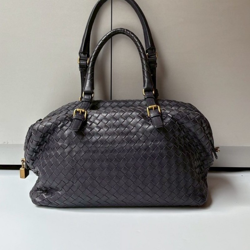 BV 紫黑皮革編織波士頓包-1