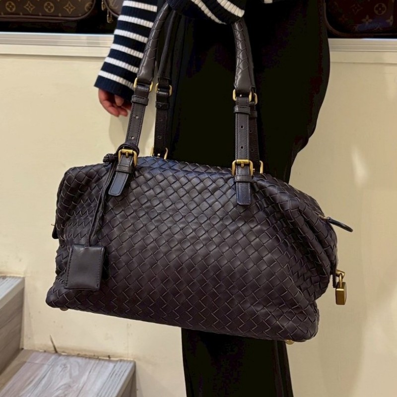 BV 紫黑皮革編織波士頓包-3