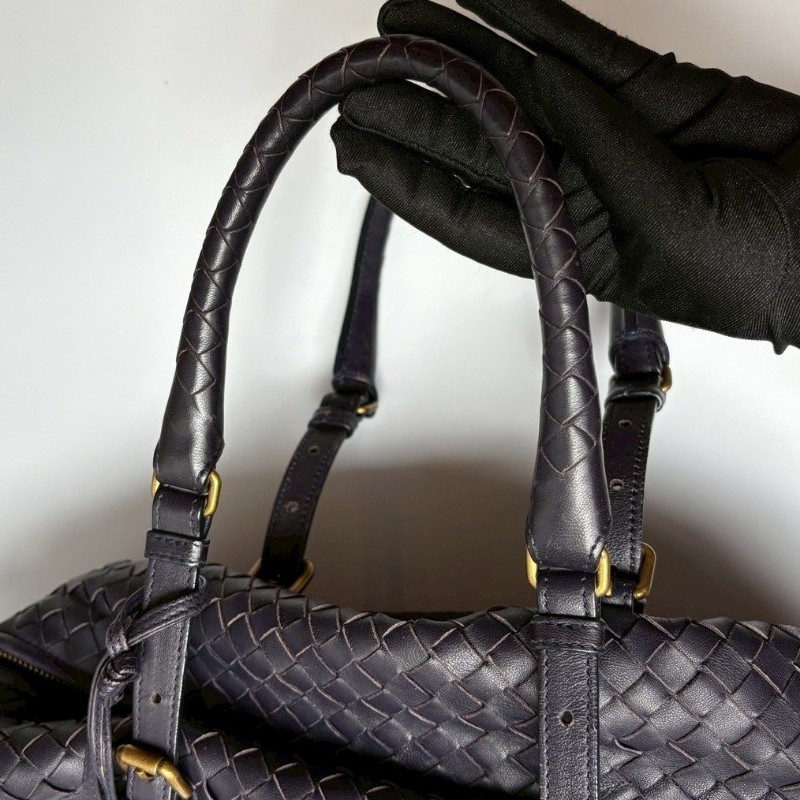 BV 紫黑皮革編織波士頓包-4