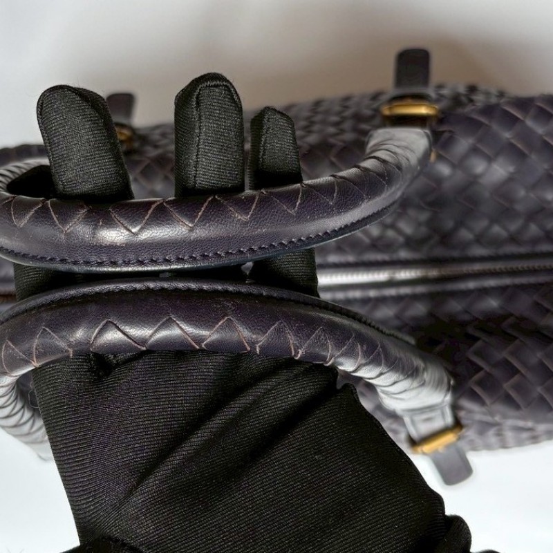 BV 紫黑皮革編織波士頓包-5