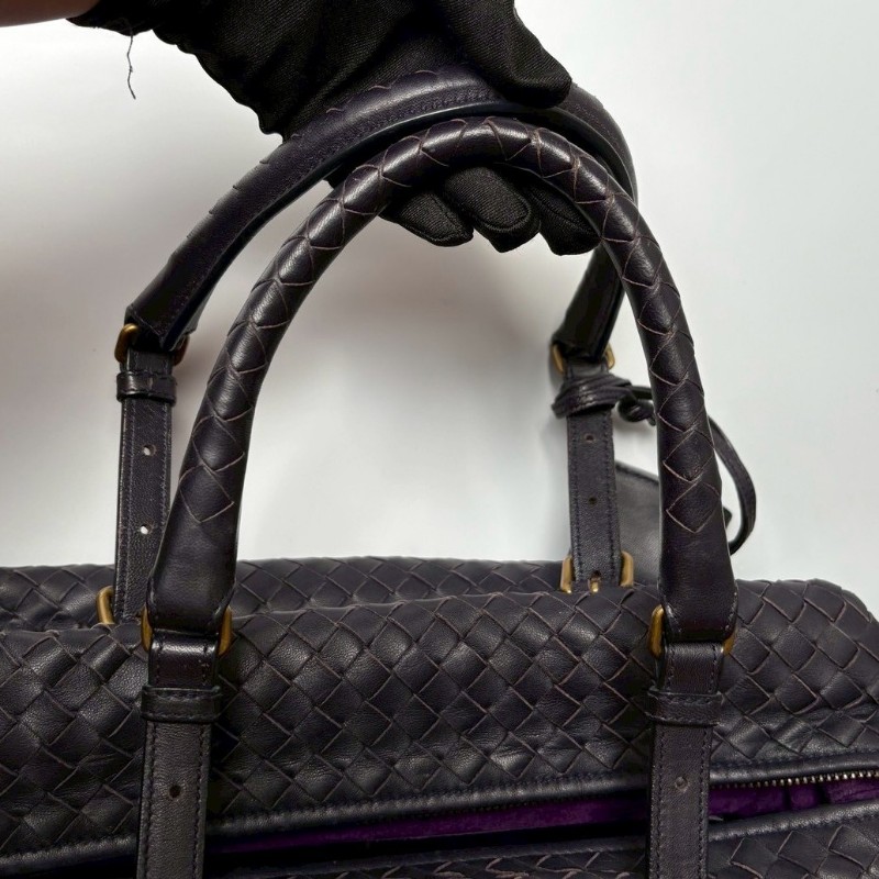 BV 紫黑皮革編織波士頓包-6