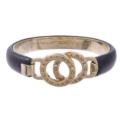 BVLGARI 皮革/金屬Interlocking Circles Cuff Bracelet手鐲