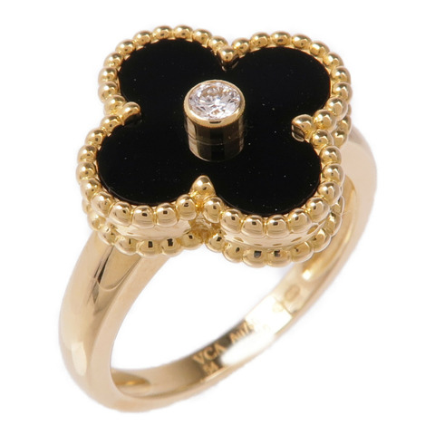 Van Cleef & Arpels 18K黃金Vintage Alhambra Ring黑瑪瑙/鑽石戒指VCA#54/US#6.75