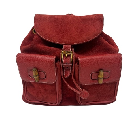 Gucci 竹子大絨面紅後背包