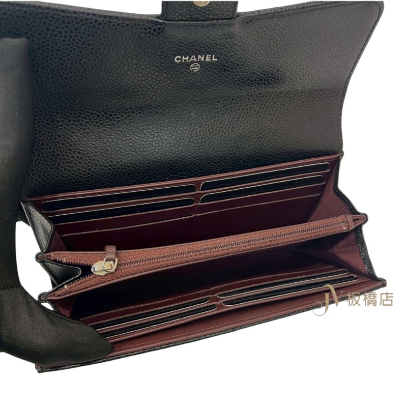 CHANEL長夾黑荔枝皮銀釦下蓋長夾AP0241-5