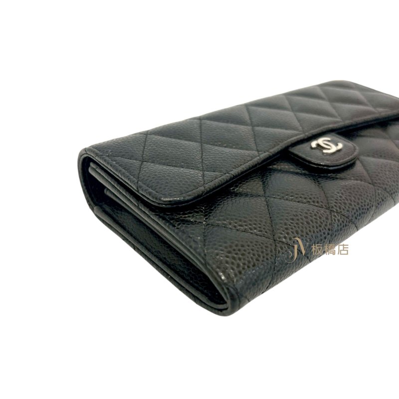 CHANEL長夾黑荔枝皮銀釦下蓋長夾AP0241-6