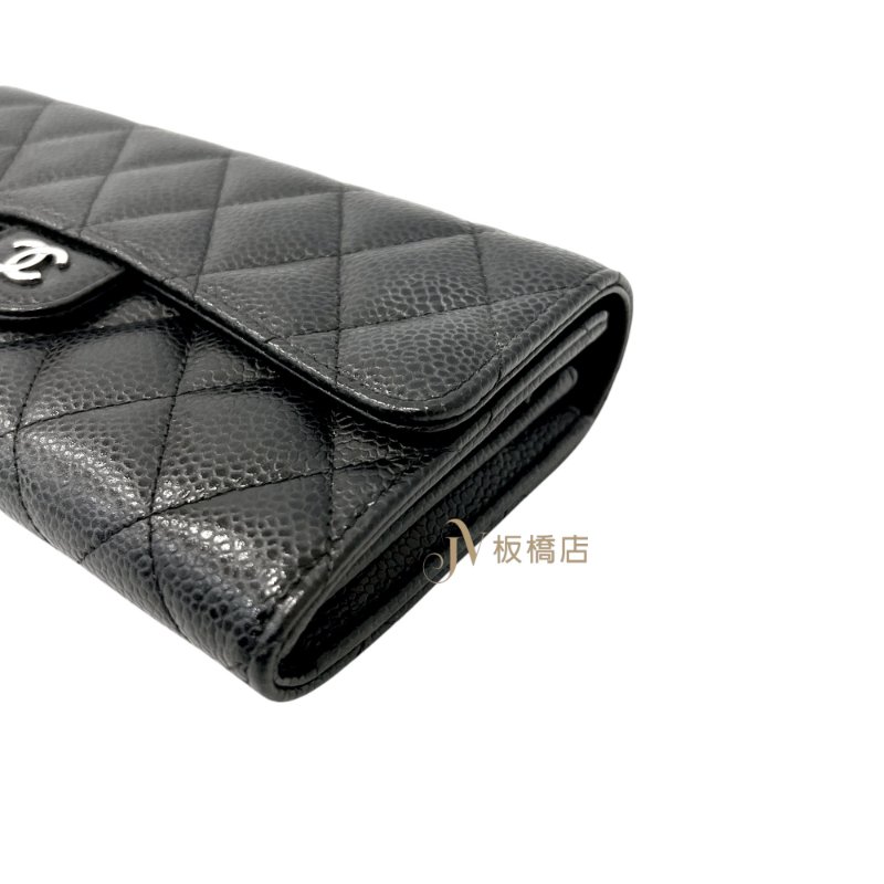 CHANEL長夾黑荔枝皮銀釦下蓋長夾AP0241-7