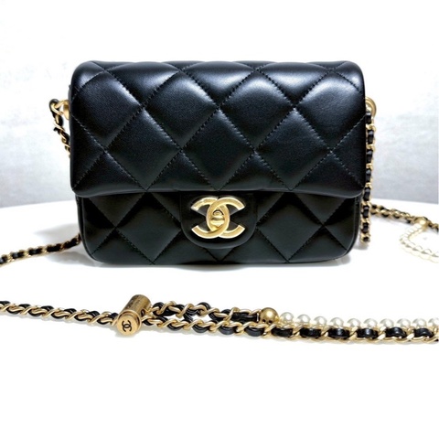 Chanel 珍珠風衣釦方胖 黑金 晶片款 近全新膠膜未撕