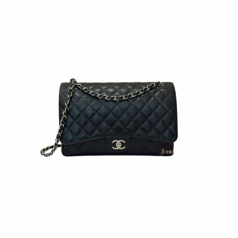 CHANEL包包 MAXI JUMBO黑荔枝皮銀釦口蓋包A58601