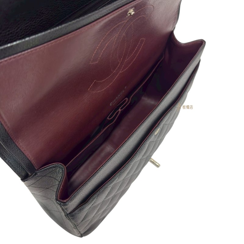 CHANEL包包 MAXI JUMBO黑荔枝皮銀釦口蓋包A58601-6