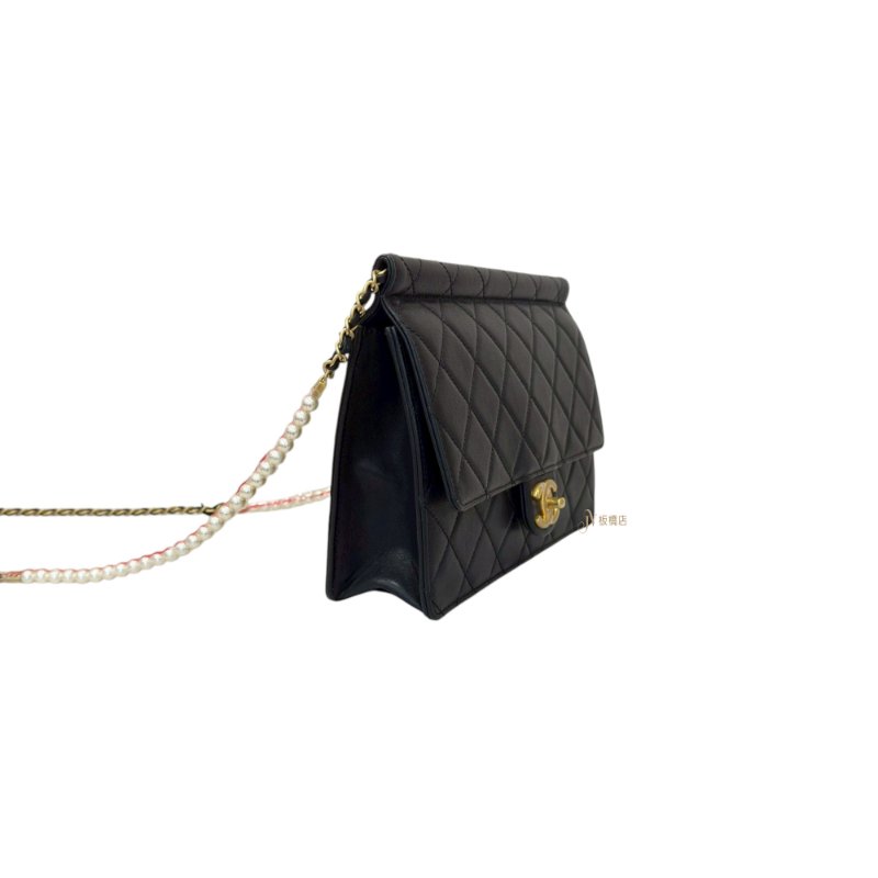 Chanel包包 黑金牛皮菱格扁式珍珠皮穿練下蓋包/AS0583-2