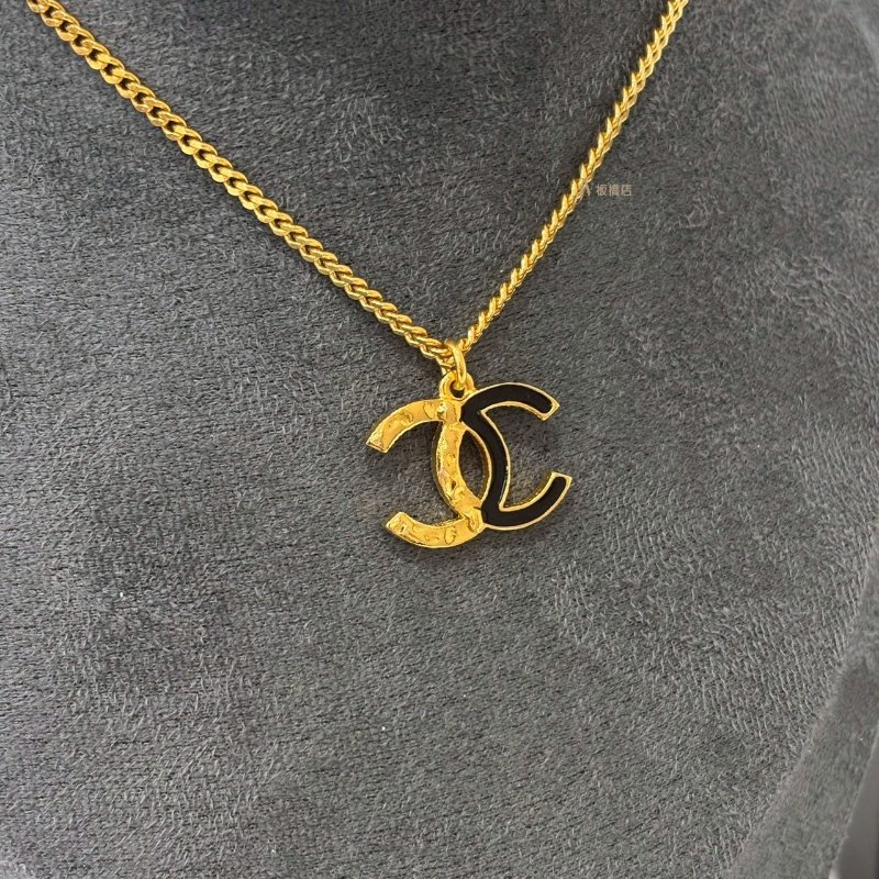 CHANEL項鍊半熔岩/半黑色琺瑯雙C金釦項鍊 ABC480-1