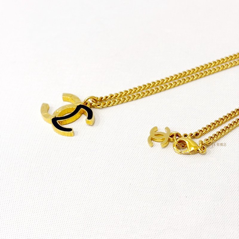 CHANEL項鍊半熔岩/半黑色琺瑯雙C金釦項鍊 ABC480-4