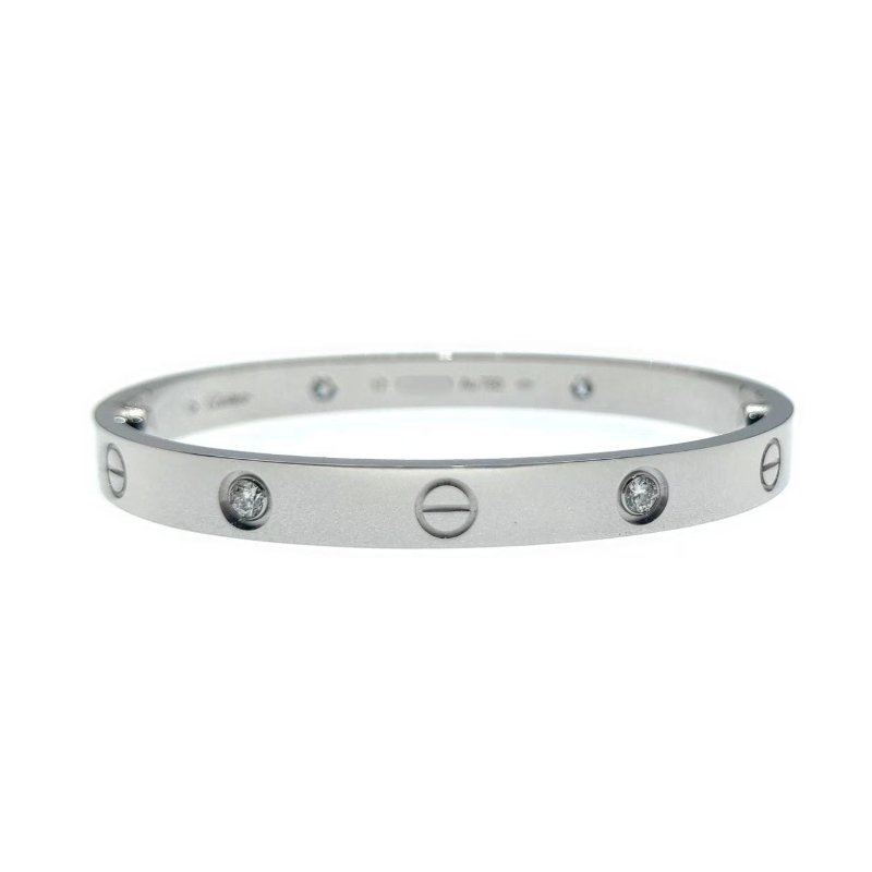 Cartier 卡地亞 love 18K白金 寬版4鑽石手環 Size 17 Bracelet-0