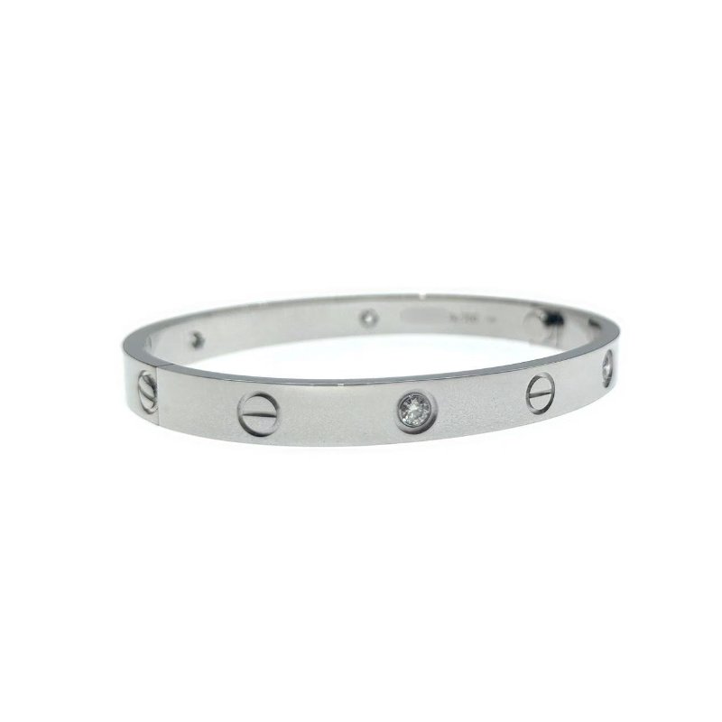 Cartier 卡地亞 love 18K白金 寬版4鑽石手環 Size 17 Bracelet-2