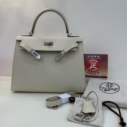 Hermes 愛馬仕 Kelly28 奶昔白銀扣 z刻 ep皮 閒置