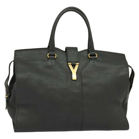 SAINT LAURENT Kabas Y 包 手袋 皮革 灰色 金 275091 正品 PP666