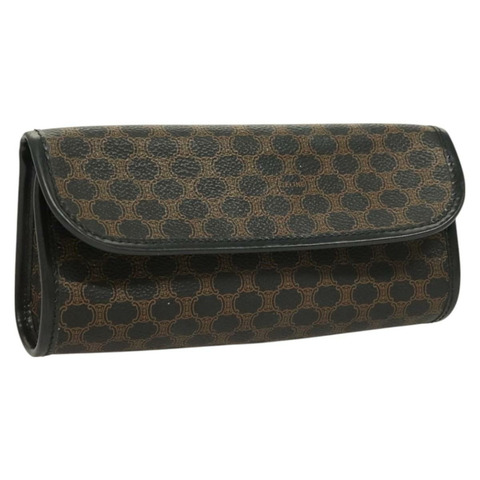 CELINE Macadam 帆布手拿包 PVC 皮革 黑金色 正品 mr1397